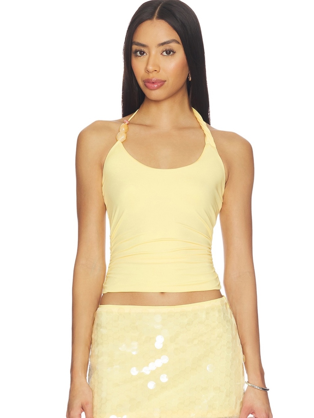 Light Yellow Halter Bandeau Top with Twist Strap